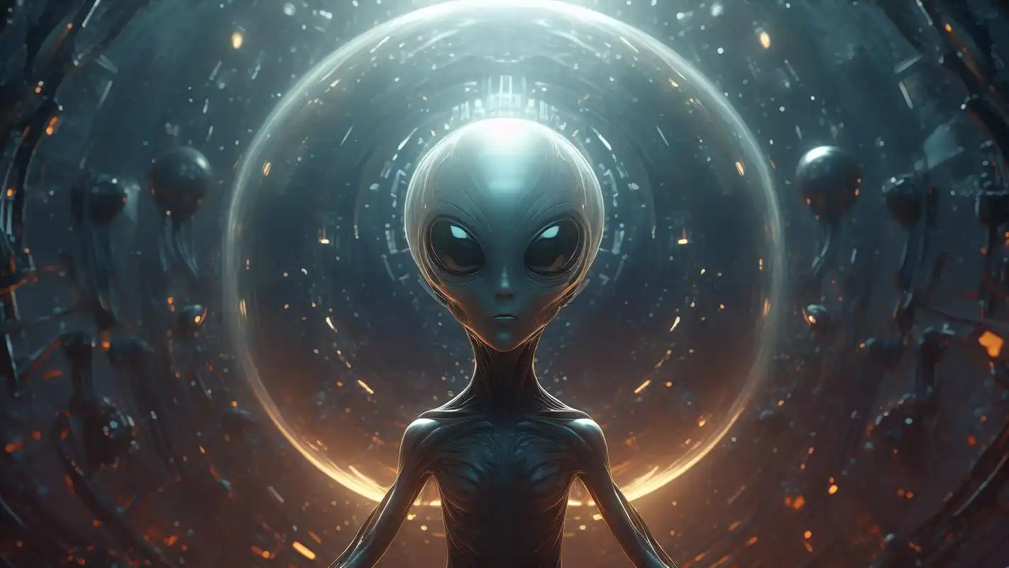 玖玖玖影院光影引力场主视觉：深蓝紫星云中悬浮的放映机光锥